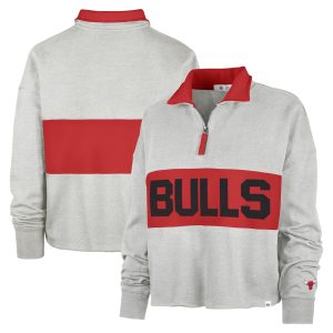 '47 Chicago Bulls Women's Heather Gray Breakthrough Luxurious Remi Quarter Zip Jacket Limited stock! Be quick and grab this must - have jersey to support your team.
