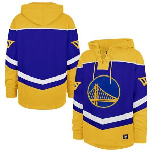 '47 Golden State Warriors Royal Stunning Oversized Tri Satin Layup Lacer Pullover Hoodie Collector's item! A rare addition to any collection.