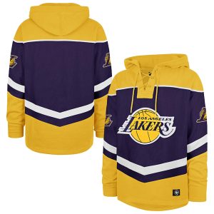 '47 Los Angeles Fantastic Lakers Purple Oversized Tri Satin Layup Lacer Pullover Hoodie Limited stock! Be quick and grab this must - have jersey to support your team.