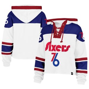 '47 Philadelphia 76ers Women's White 2024/25 City Edition Superior Unique Cropped Lace Up Pullover Hoodie Limited edition! Don't miss your chance to own this unique jersey.