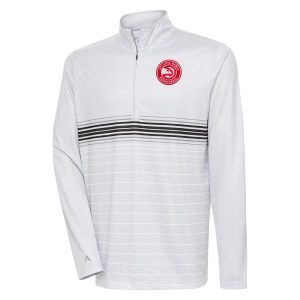 Antigua Atlanta Hawks Exceptional Heather Gray/Black Bullseye Quarter Zip Pullover Top High - demand item! Order this sought - after jersey immediately.