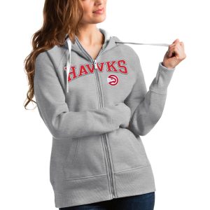Antigua Atlanta Hawks Women's Heathered Gray Team Luxurious Victory Full Zip Hoodie Authentic look! Wear this genuine jersey.
