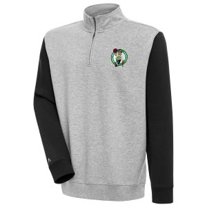 Antigua Boston Celtics Heather Gray/Black Victory Colorblock Marvelous Quarter Zip Pullover Top Team spirit! Show it off with this awesome jersey.