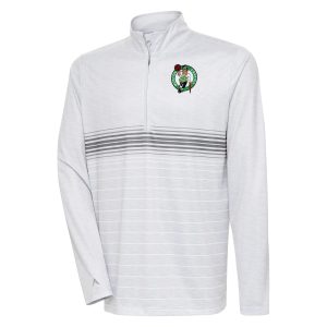 Antigua Boston Celtics Heather Gray/Silver Bullseye Quarter Zip Pullover Alluring Top Limited stock! Be quick and grab this must - have jersey to support your team.