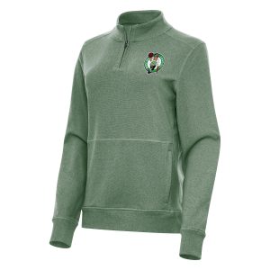 Antigua Boston Celtics Women's Luxurious Hunter Green Crush Quarter Zip Fleece Sweatshirt Customizable! Personalize this great jersey.