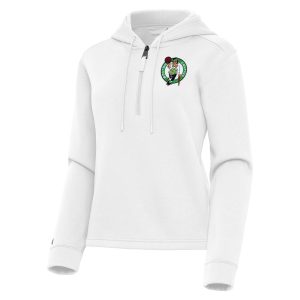 Antigua Boston Celtics Terrific Women's White Contemporary Quarter Zip Hoodie High - demand item! Order this sought - after jersey immediately.