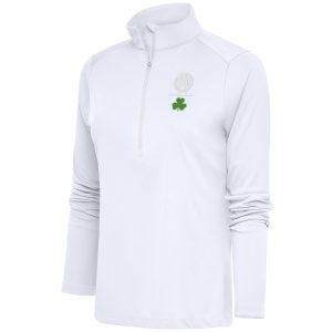 Antigua Boston Unique Celtics Women's White Shamrock Tribute Half Zip Pullover Top Time - sensitive! Order now before the deal expires.
