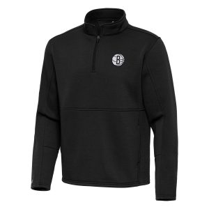 Antigua Brooklyn Nets Black Twist Quarter Zip Pullover Classy Top Join the elite! Get this exclusive jersey.