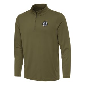 Antigua Brooklyn Nets Olive Reprocess Quarter Zip Phenomenal Top Celebrate your team! Order this commemorative jersey.