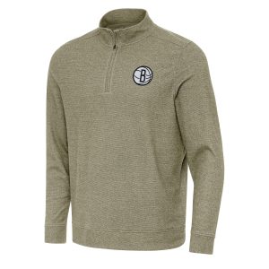 Antigua Marvelous Brooklyn Nets Olive Subtle Quarter Zip Sweatshirt Exclusive design! Own a jersey like no other.