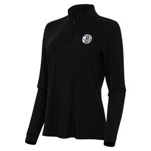 Antigua Brooklyn Nets Women's Black Premium Intent Quarter Zip Top Customizable! Personalize this great jersey.