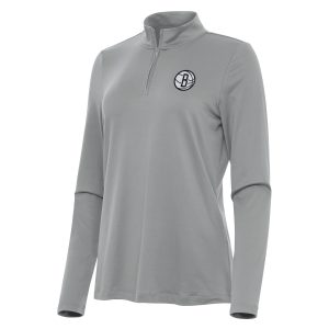 Antigua Brooklyn Nets Women's Top - notch Gray Reprocess Quarter Zip Top Authentic look! Wear this genuine jersey.