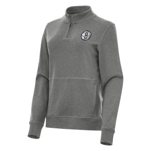 Antigua Brooklyn Delightful Nets Women's Heather Black Crush Quarter Zip Fleece Sweatshirt Show your dedication! Own this special jersey for your team.