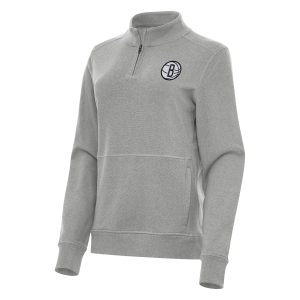 Antigua Brooklyn Nets Women's Heather Gray Crush Sophisticated Quarter Zip Fleece Sweatshirt Limited stock! Be quick and grab this must - have jersey to support your team.