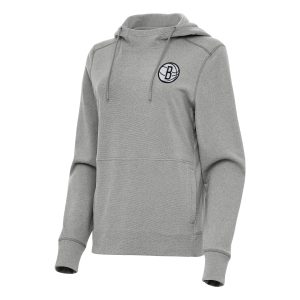 Antigua Brooklyn Remarkable Nets Women's Heather Gray Justice Pullover Hoodie Collectors