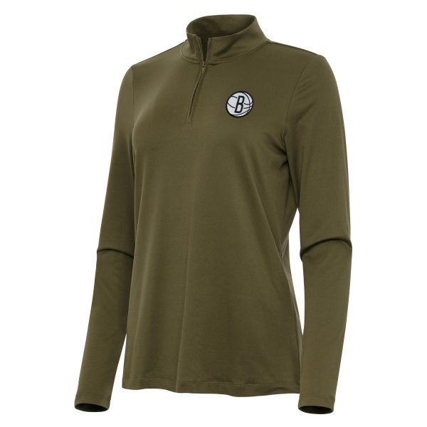 Antigua Brooklyn Admirable Nets Women's Olive Reprocess Quarter Zip Top High - demand item! Order this sought - after jersey immediately.