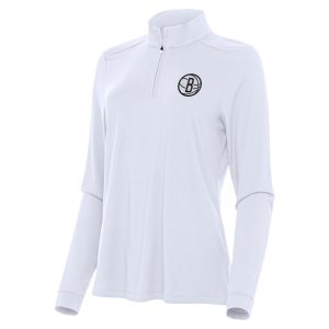 Antigua Brooklyn Nets Women's White Intent Quarter Zip Top Sophisticated Sports fans