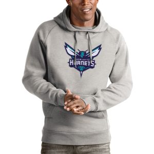 Antigua Charlotte Hornets Distinguished Heathered Gray Logo Victory Pullover Hoodie Authentic look! Wear this genuine jersey.