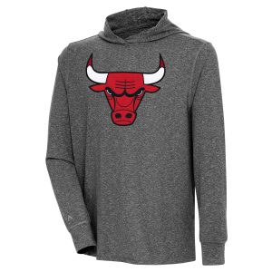 Antigua Chicago Bulls High - quality Heather Black Saga Long Sleeve Hoodie T Shirt Collector's item! A rare addition to any collection.
