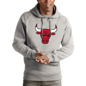 Antigua Chicago Bulls Heathered Gray Logo Victory Pullover Refined Hoodie Don't be left out! Get this stylish jersey and show your team pride.