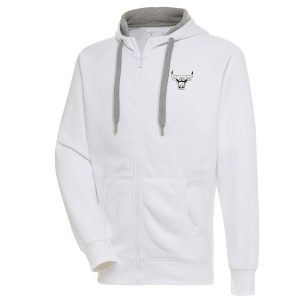 Antigua Chicago Bulls White Metallic Logo Victory Raglan Full Zip Hoodie Impressive Gift idea! Surprise a sports fan with this amazing jersey.