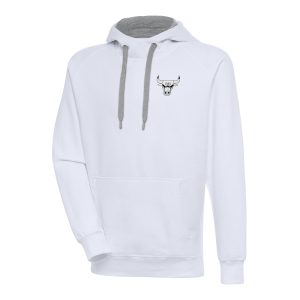 Antigua Chicago Bulls White Metallic Logo Luxurious Victory Raglan Pullover Hoodie High - demand item! Order this sought - after jersey immediately.