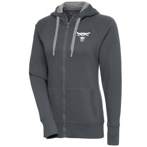 Antigua Chicago Bulls Women's Charcoal Brushed Metallic Victory Full Zip Hoodie Elegant Sports enthusiasts