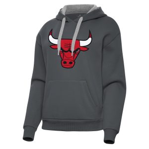 Antigua Chicago Bulls Women's Charcoal Victory Pullover Hoodie Stylish Retailers