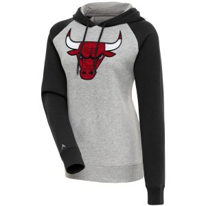 Antigua Chicago Bulls Women's Heather Gray Victory Raglan Sleeve Stylish Pullover Hoodie Collectors