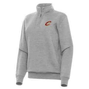 Antigua Cleveland Gorgeous Cavaliers Women's Heather Gray Victory Quarter Zip Sweatshirt Collectors