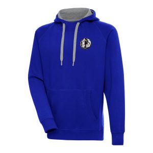 Antigua Dallas Mavericks Blue Distinguished Metallic Logo Victory Raglan Pullover Hoodie Perfect fit! Order this comfortable jersey.