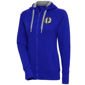 Antigua Dallas Mavericks Women's Blue Brushed Dashing Metallic Victory Full Zip Hoodie Sports fans