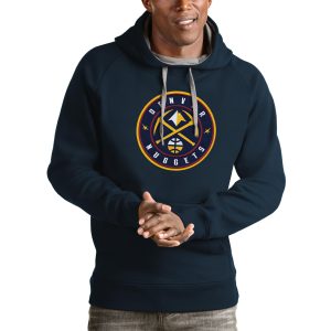 Antigua Superior Denver Nuggets Navy Logo Victory Pullover Hoodie Collectors