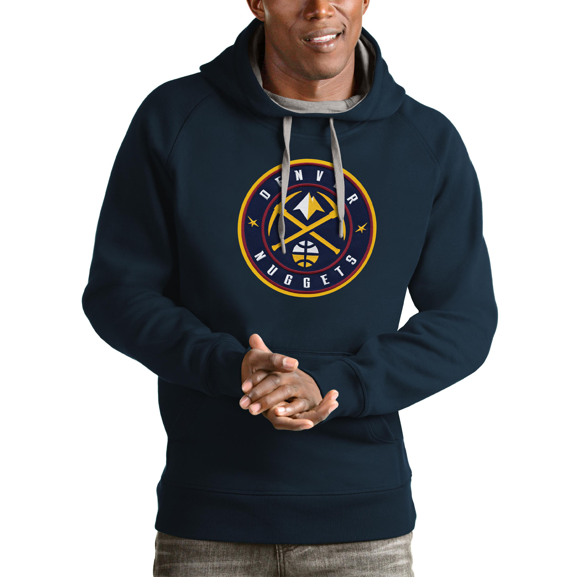 Antigua Superior Denver Nuggets Navy Logo Victory Pullover Hoodie Collectors