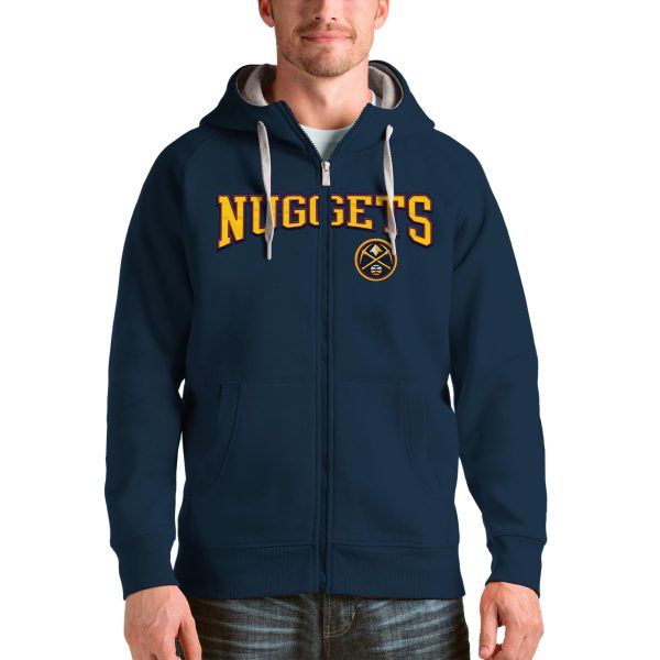 Antigua Denver Nuggets Navy Distinguished Victory Full Zip Hoodie Sports enthusiasts