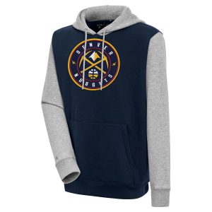 Antigua Denver Nuggets Premium - grade Navy/Heather Gray Victory Colorblock Pullover Hoodie Perfect fit! Order this comfortable jersey.