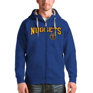 Antigua Denver Premium - grade Nuggets Royal Victory Full Zip Hoodie Gift idea! Surprise a sports fan with this amazing jersey.