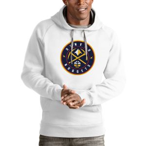 Antigua Classy Denver Nuggets White Logo Victory Pullover Hoodie Upgrade your fan gear! Order this premium jersey today.