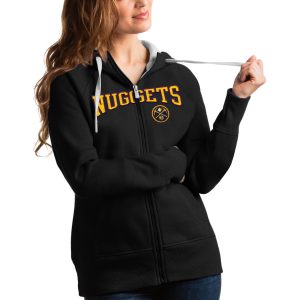 Antigua Denver Nuggets Women's Black Team Charming Victory Full Zip Hoodie Collector's item! A rare addition to any collection.