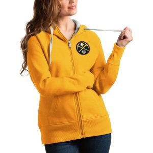 Antigua Denver Nuggets Women's Top - notch Gold Victory Full Zip Hoodie Don't be left out! Get this stylish jersey and show your team pride.