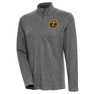 Antigua Denver Nuggets Women's Heather Outstanding Black Confront Quarter Zip Pullover Top Limited stock! Be quick and grab this must - have jersey to support your team.