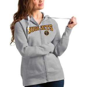 Antigua Denver Superb Nuggets Women's Heathered Gray Team Victory Full Zip Hoodie Exclusive design! Own a jersey like no other.