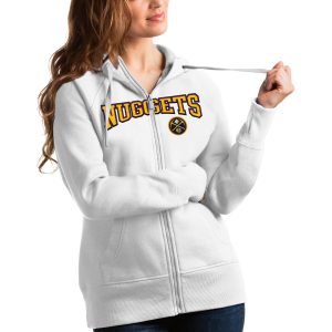 Antigua Denver Nuggets Women's White Team Victory Full Zip Hoodie Enchanting High - demand item! Order this sought - after jersey immediately.