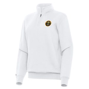 Antigua Denver Nuggets Women's Refined White Victory Quarter Zip Sweatshirt Sports fans