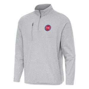 Antigua Detroit Pistons Heather Elegant Gray Certain Quarter Zip Tri Blend Sweatshirt For the true fans! Secure this authentic jersey now.