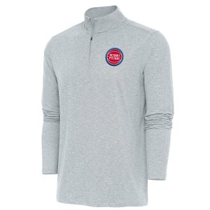 Antigua Glamorous Detroit Pistons Heather Gray Hunk Quarter Zip Pullover Top Sports fans