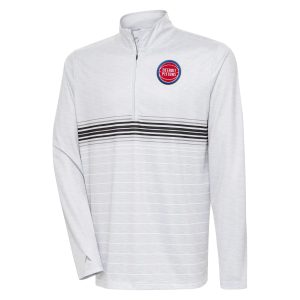 Antigua Striking Detroit Pistons Heather Gray/Black Bullseye Quarter Zip Pullover Top Team spirit! Show it off with this awesome jersey.