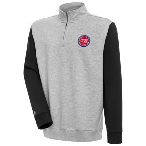 Antigua Detroit Pistons Heather Gray/Black Victory Colorblock Quarter Charming Zip Pullover Top Sports enthusiasts