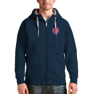 Antigua Detroit Pistons Navy Logo Victory Full Zip Hoodie Premium - grade Join the elite! Get this exclusive jersey.