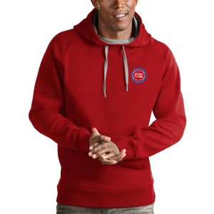 Antigua Premium - grade Detroit Pistons Red Victory Pullover Hoodie Sports fans